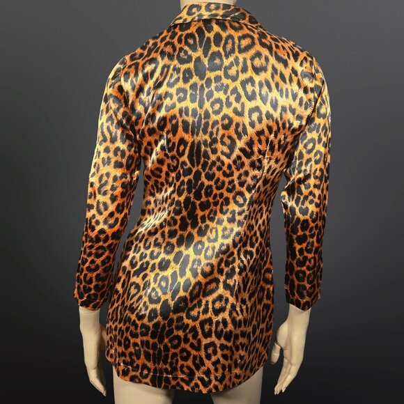 Vintage 90s Satin Leopard Print Blazer Size XS Rocker Punk Emo Grunge Indie - Picture 9 of 12